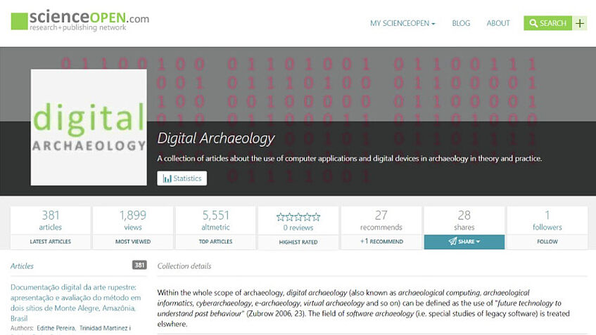 Digital Archaeology Collection von Dominik Hagmann auf ScienceOpen (Abbildung: ScienceOpen 2017 | Alle Rechte vorbehalten)
